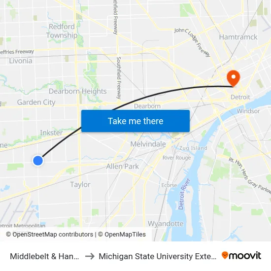 Middlebelt & Hanover to Michigan State University Extension map