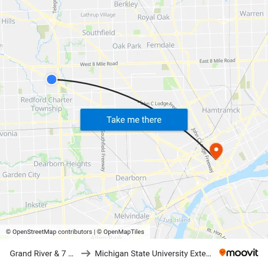 Grand River & 7 Mile to Michigan State University Extension map
