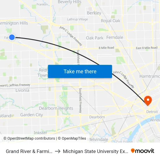 Grand River & Farmington to Michigan State University Extension map