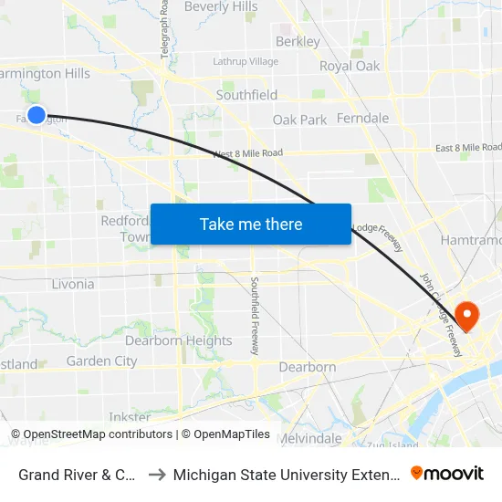 Grand River & Cass to Michigan State University Extension map