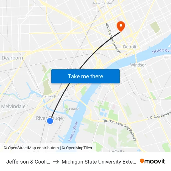 Jefferson & Coolidge to Michigan State University Extension map