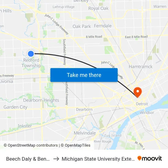 Beech Daly & Benneth to Michigan State University Extension map