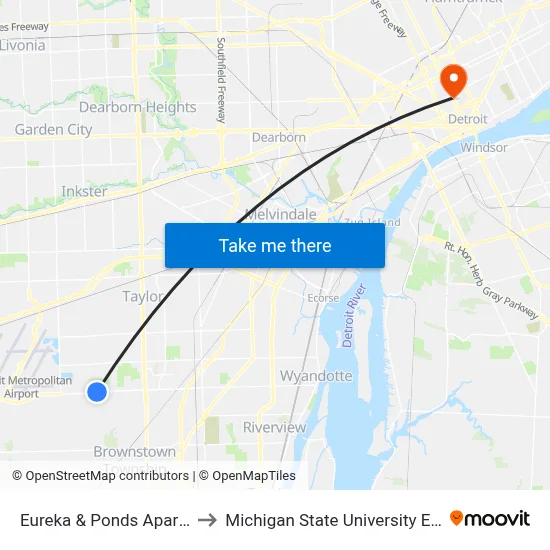 Eureka & Ponds Apartments to Michigan State University Extension map