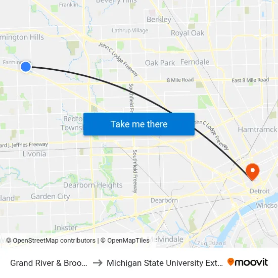 Grand River & Brookdale to Michigan State University Extension map