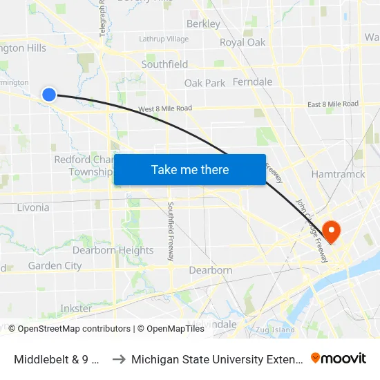 Middlebelt & 9 Mile to Michigan State University Extension map
