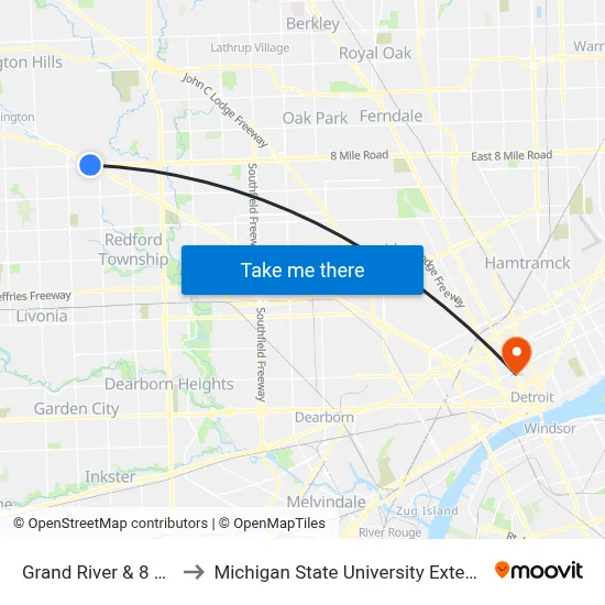 Grand River & 8 Mile to Michigan State University Extension map