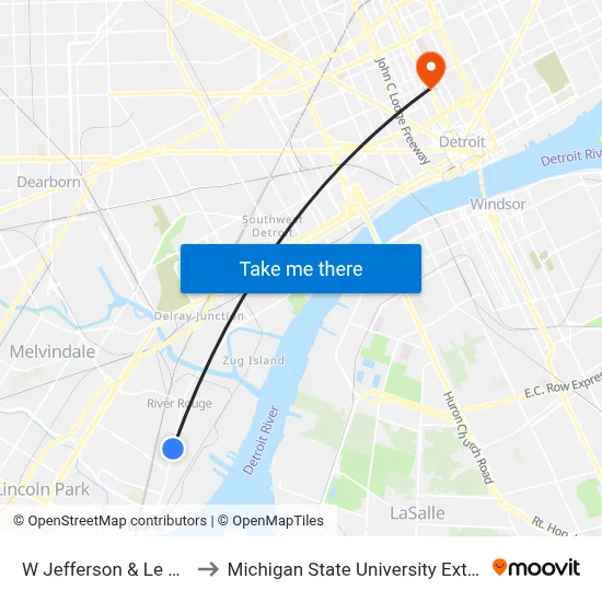 W Jefferson & Le Blanc to Michigan State University Extension map