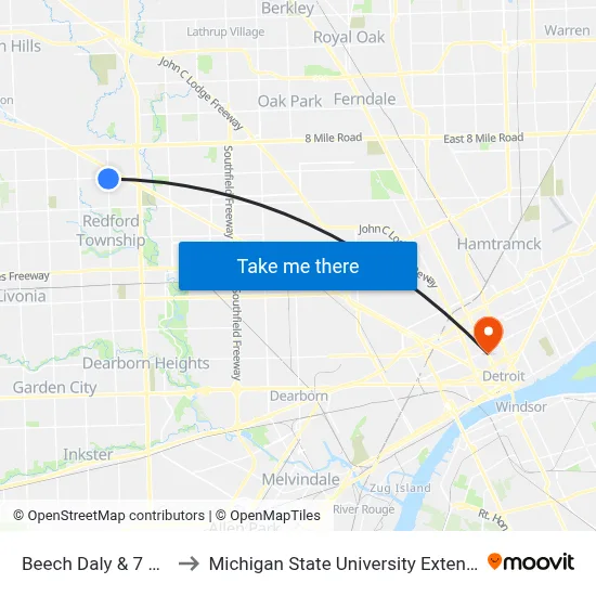 Beech Daly & 7 Mile to Michigan State University Extension map