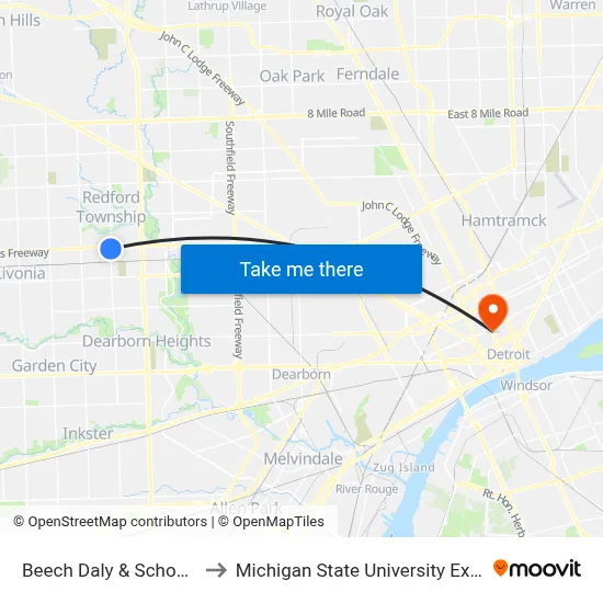 Beech Daly & Schoolcraft to Michigan State University Extension map