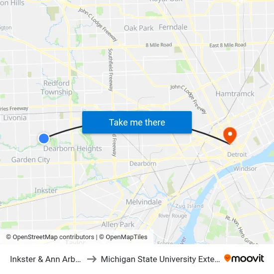 Inkster & Ann Arbor Tr to Michigan State University Extension map