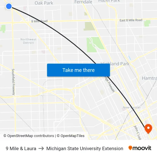 9 Mile & Laura to Michigan State University Extension map