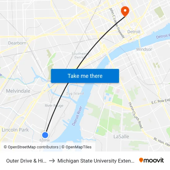 Outer Drive & High to Michigan State University Extension map