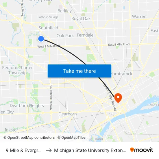 9 Mile & Evergreen to Michigan State University Extension map