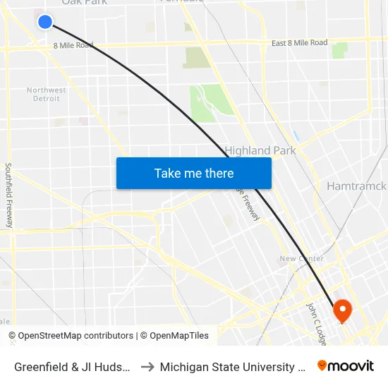 Greenfield & Jl Hudson Drive to Michigan State University Extension map