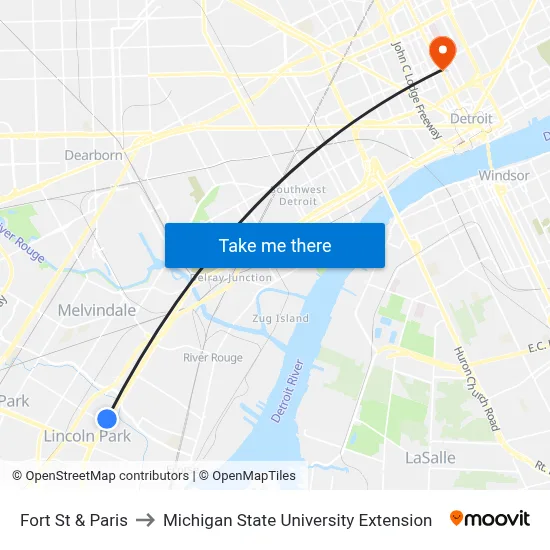 Fort St & Paris to Michigan State University Extension map