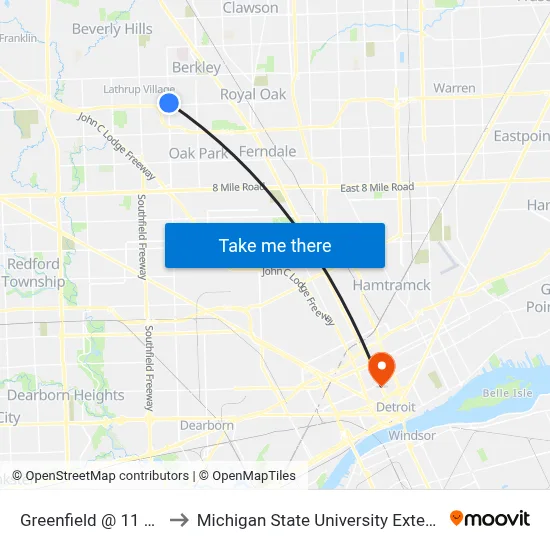 Greenfield @ 11 Mile to Michigan State University Extension map