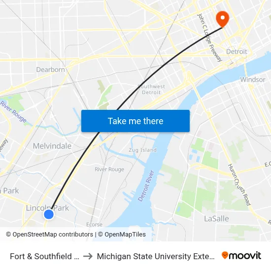 Fort & Southfield SW to Michigan State University Extension map