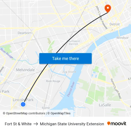 Fort St & White to Michigan State University Extension map