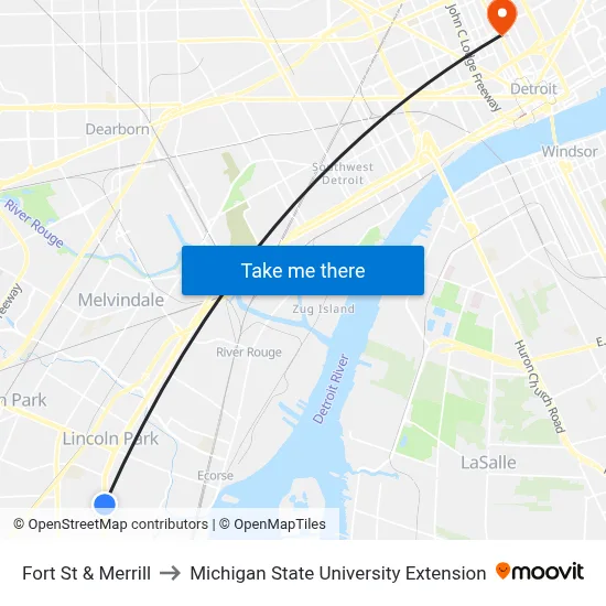 Fort St & Merrill to Michigan State University Extension map