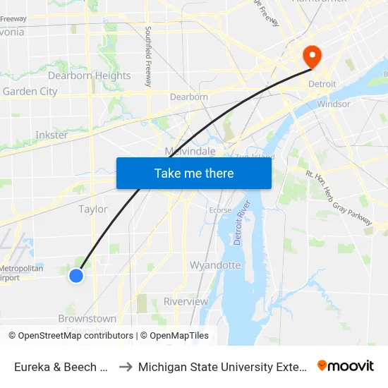 Eureka & Beech Daly to Michigan State University Extension map