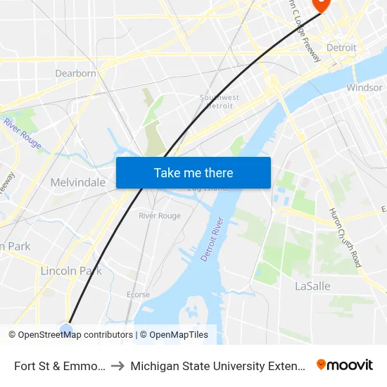 Fort St & Emmons to Michigan State University Extension map
