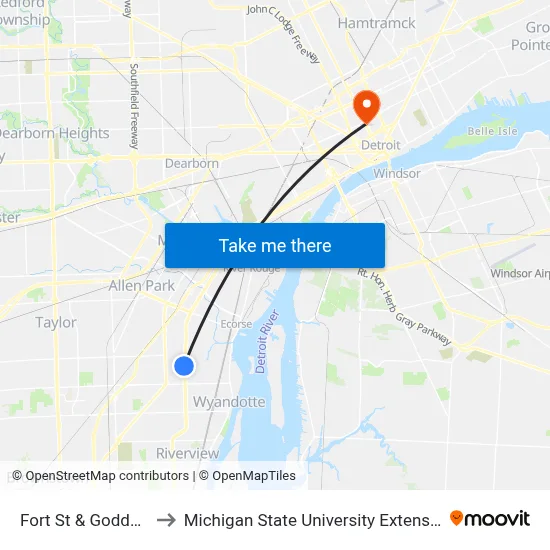Fort St & Goddard to Michigan State University Extension map