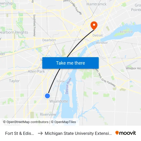 Fort St & Edison to Michigan State University Extension map