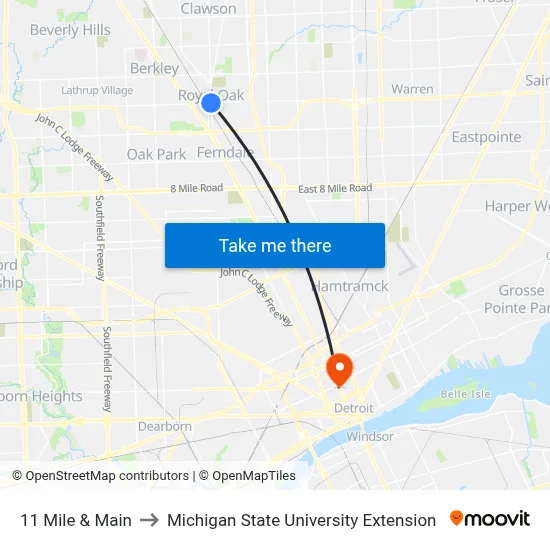 11 Mile & Main to Michigan State University Extension map
