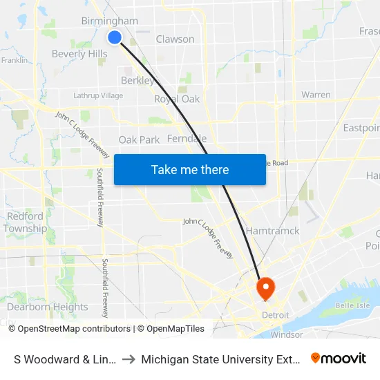 S Woodward & Lincoln to Michigan State University Extension map