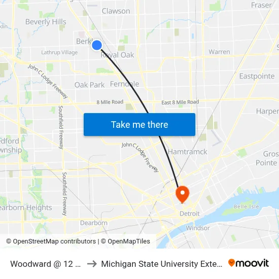 Woodward @ 12 Mile to Michigan State University Extension map