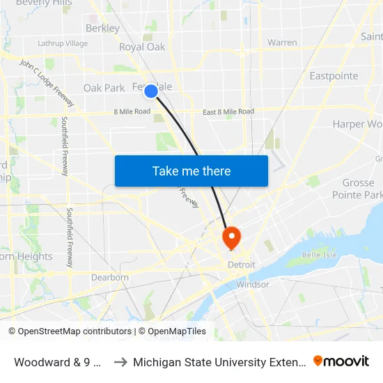Woodward & 9 Mile to Michigan State University Extension map