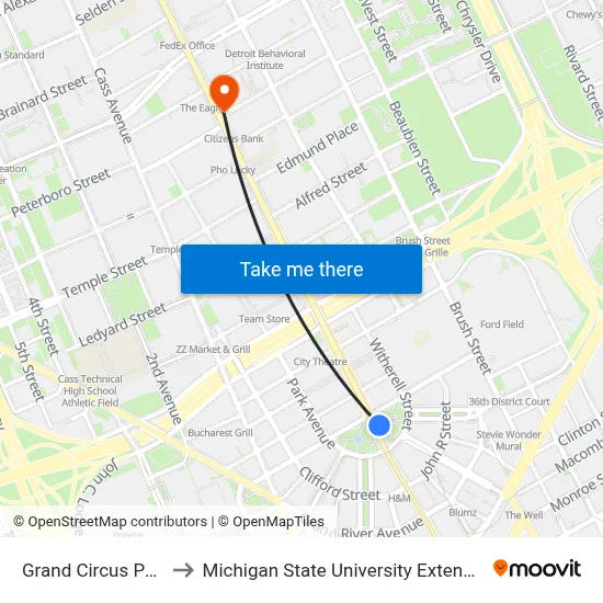 Grand Circus Park to Michigan State University Extension map