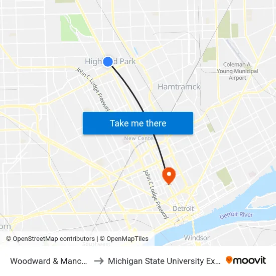 Woodward & Manchester to Michigan State University Extension map