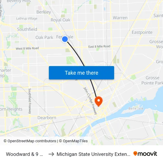 Woodward & 9 Mile to Michigan State University Extension map