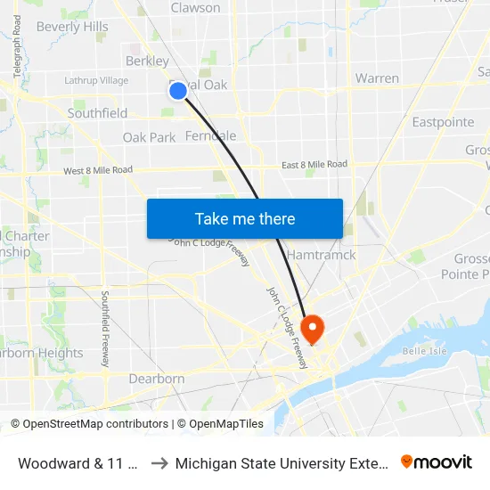 Woodward & 11 Mile to Michigan State University Extension map