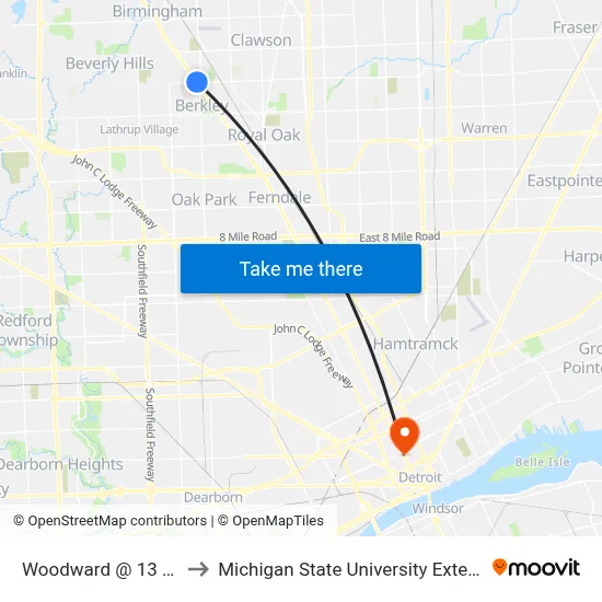 Woodward @ 13 Mile to Michigan State University Extension map