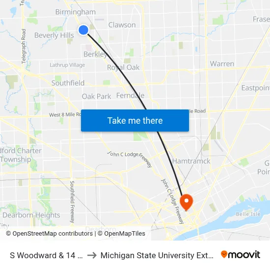 S Woodward & 14 Mile to Michigan State University Extension map
