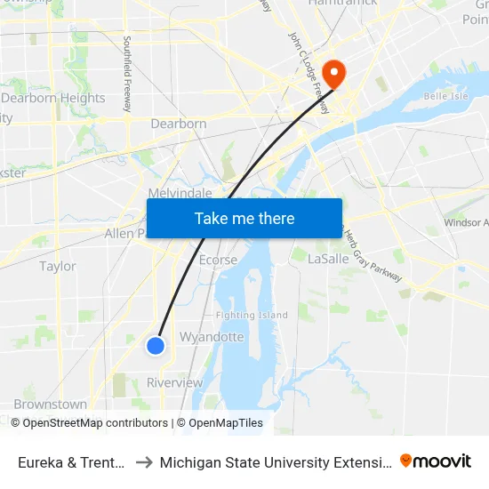 Eureka & Trenton to Michigan State University Extension map