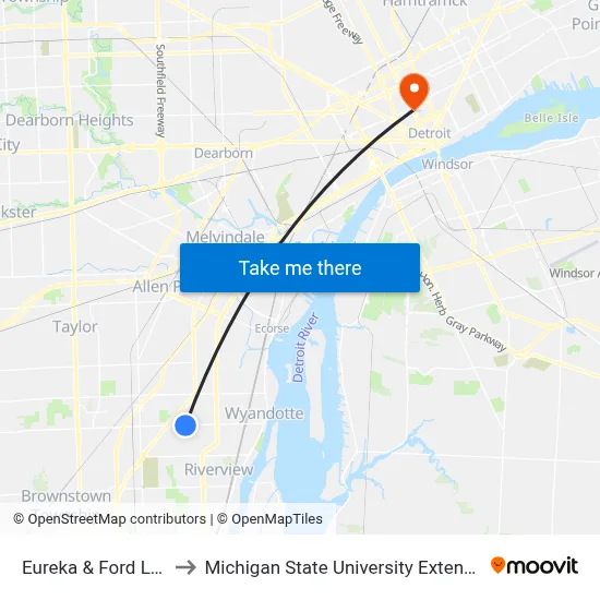 Eureka & Ford Line to Michigan State University Extension map