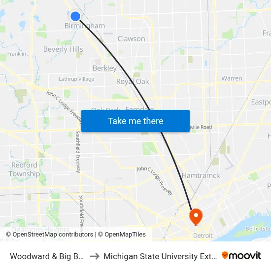 Woodward & Big Beaver to Michigan State University Extension map