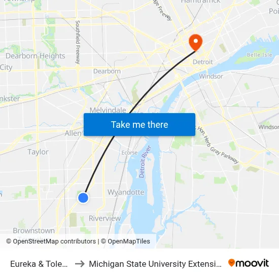 Eureka & Toledo to Michigan State University Extension map