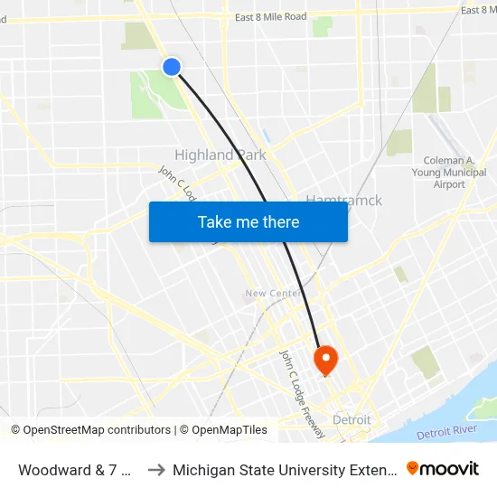 Woodward & 7 Mile to Michigan State University Extension map
