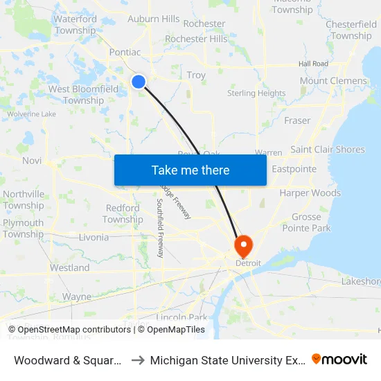 Woodward & Square Lake to Michigan State University Extension map