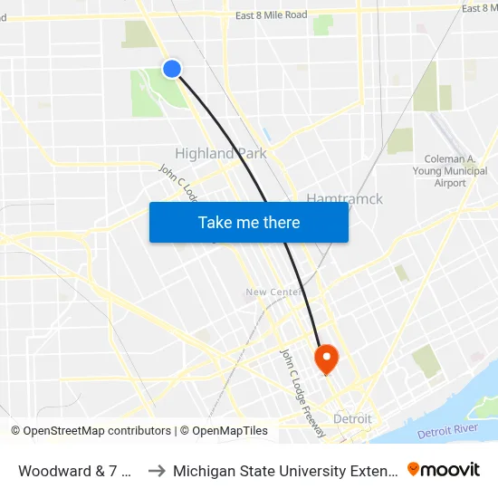 Woodward & 7 Mile to Michigan State University Extension map