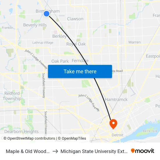 Maple & Old Woodward to Michigan State University Extension map