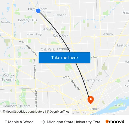 E Maple & Woodward to Michigan State University Extension map
