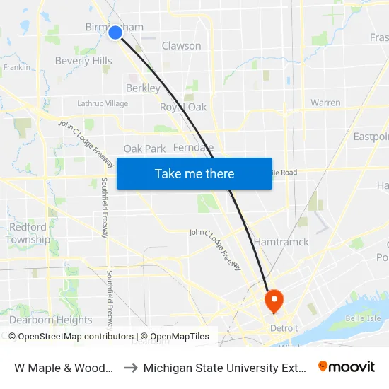 W Maple & Woodward to Michigan State University Extension map