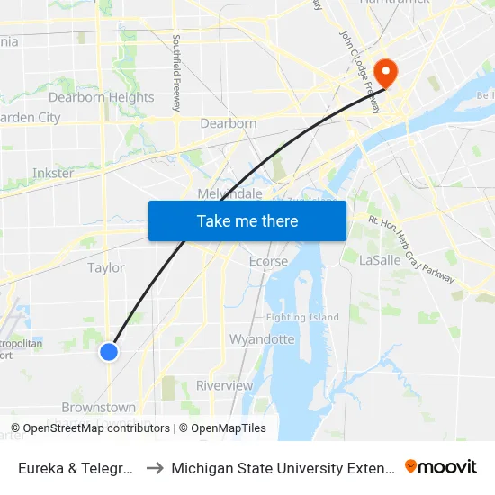 Eureka & Telegraph to Michigan State University Extension map