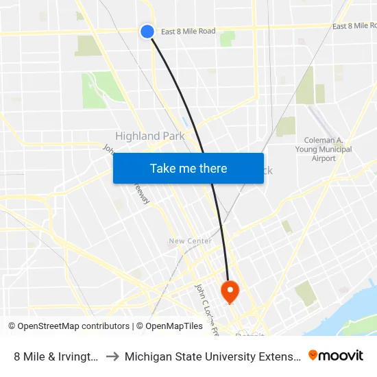8 Mile & Irvington to Michigan State University Extension map