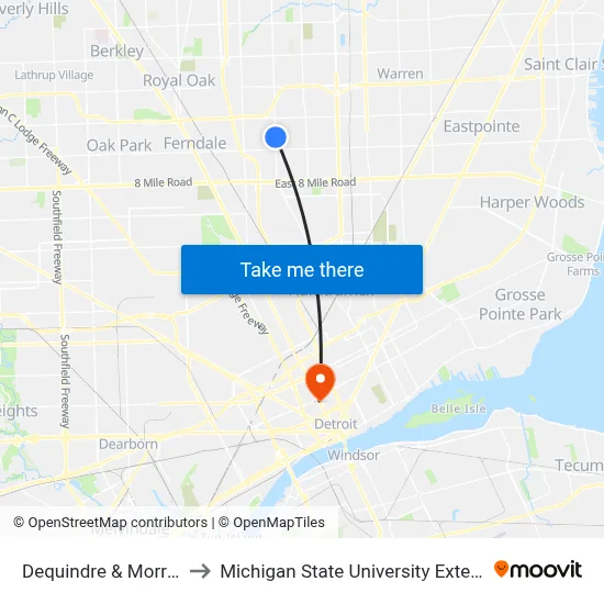 Dequindre & Morrisey to Michigan State University Extension map